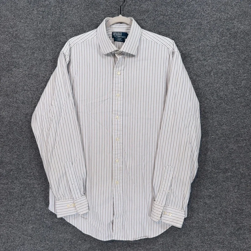 Polo Ralph Lauren Button Down Men 16.5 White Blue Pinstripe Regent Classic Fit